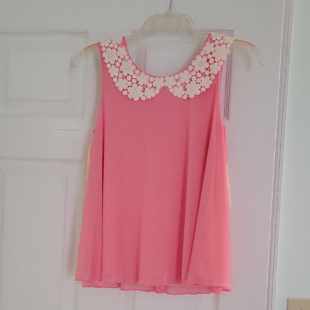 Candie's Pink Sleeveless Blouse with Embellished Peter Pan Collar